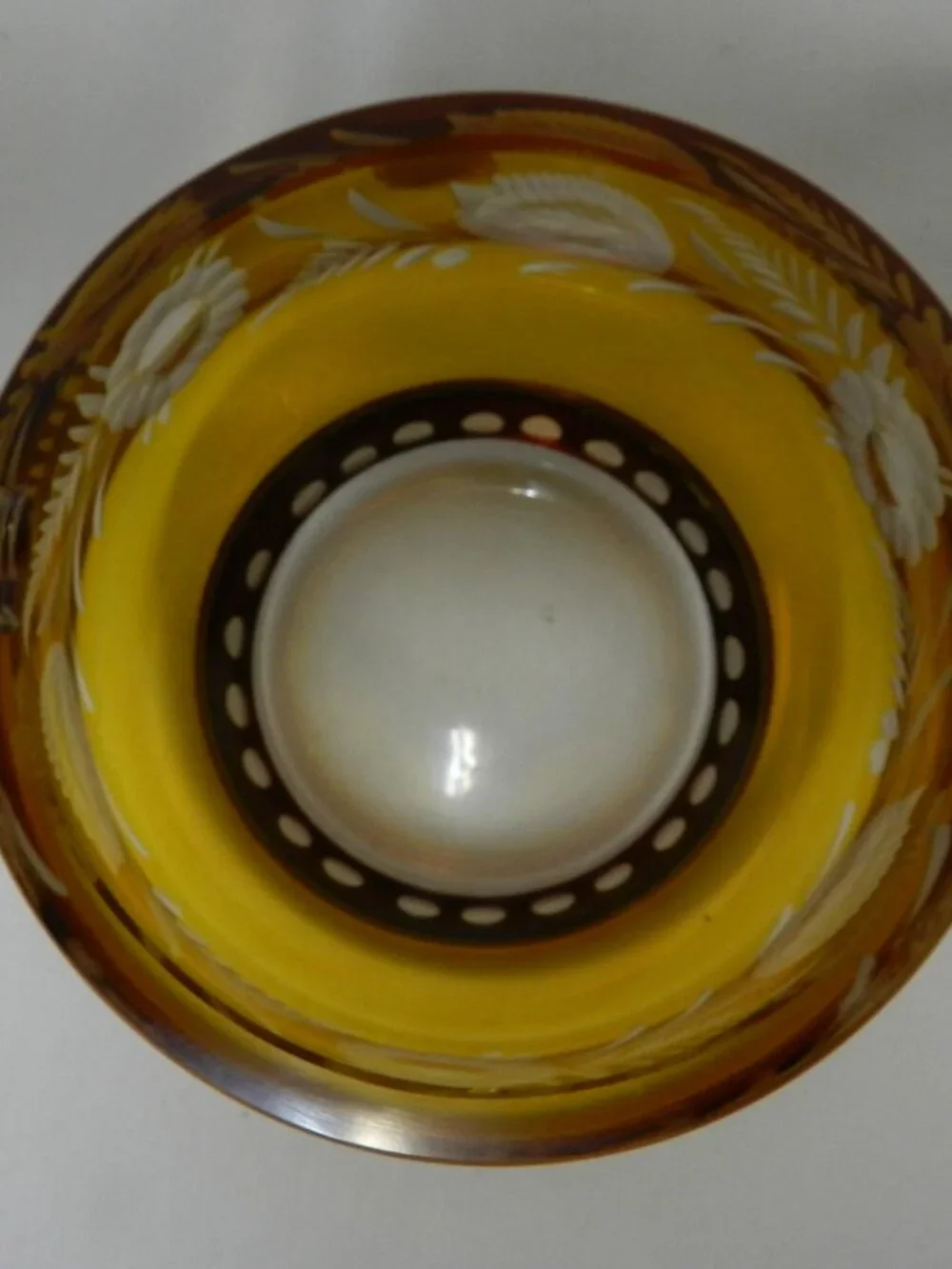 Bohemia Vintage Crystal w/Sticker Amber & Ruby glass small Ashtray Pedestal Bowl